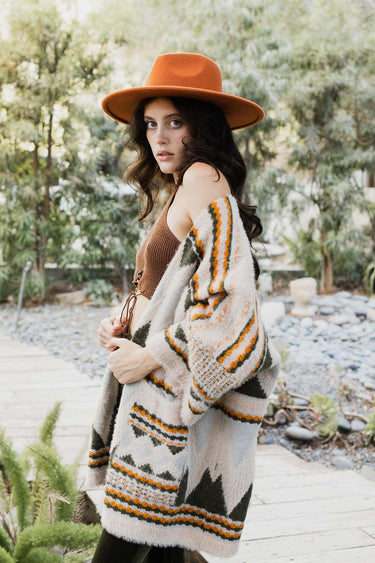 Dreams Faux Hair Pocket Aztec Ruana